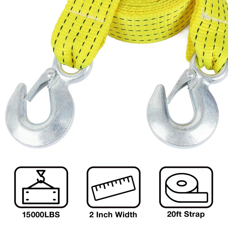 Sumpluct ATV Tow Strap with Hooks 20 ft,15000 lbs Towing Straps Heavy Duty with Hook 2 inch x 20 Foot Ropes for Trucks Vehicles Acessories,Cable for Truck Boat,Roadside Emergency Car Kit - Image 3