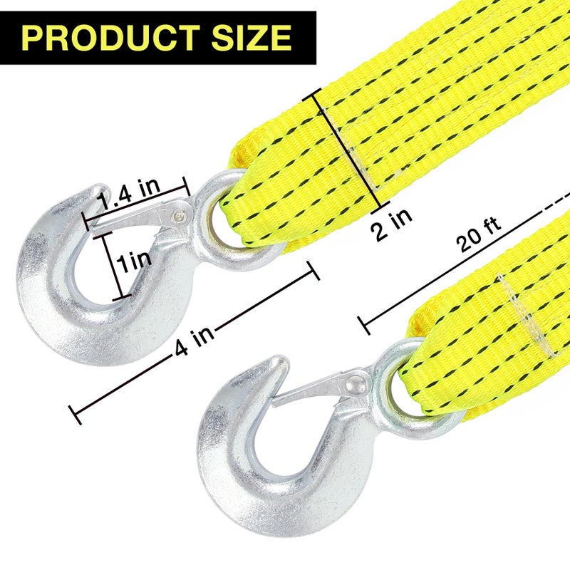 Sumpluct ATV Tow Strap with Hooks 20 ft,15000 lbs Towing Straps Heavy Duty with Hook 2 inch x 20 Foot Ropes for Trucks Vehicles Acessories,Cable for Truck Boat,Roadside Emergency Car Kit - Image 2