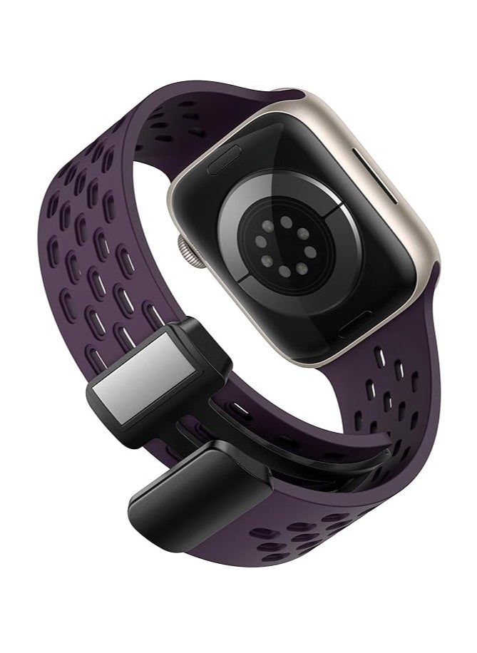 ten.tech - TenTech Breathable Silicone Sports Watch Band with Magnetic Clasp for Apple Watch Ultra/Ultra 2, Size 49mm 45mm 44mm 42, Soft Band for iWatch Series 9/8/7/6/5/4/3/2 /1/SE – Deep purple - Image 1