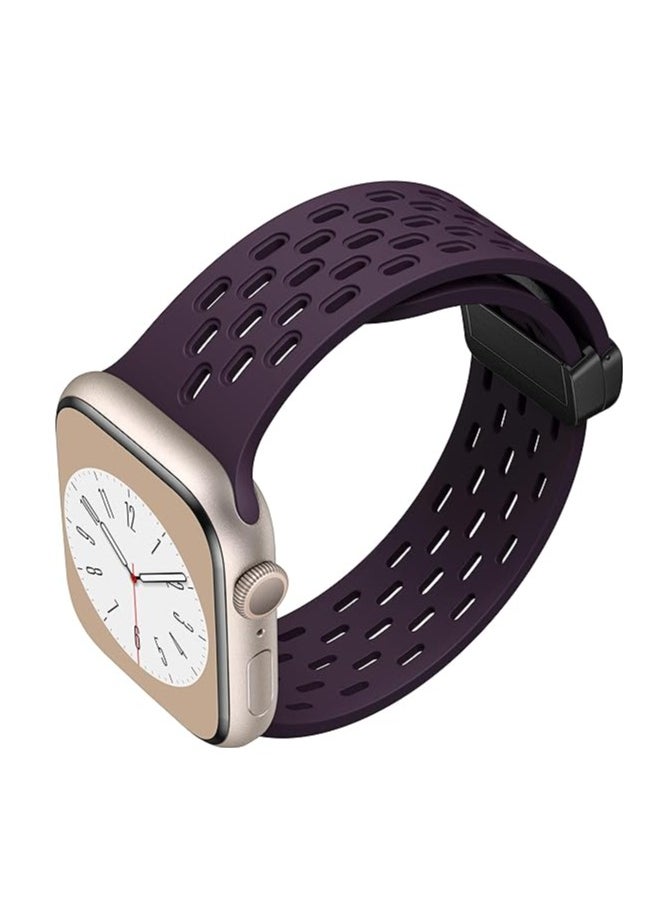 ten.tech - TenTech Breathable Silicone Sports Watch Band with Magnetic Clasp for Apple Watch Ultra/Ultra 2, Size 49mm 45mm 44mm 42, Soft Band for iWatch Series 9/8/7/6/5/4/3/2 /1/SE – Deep purple - Image 1