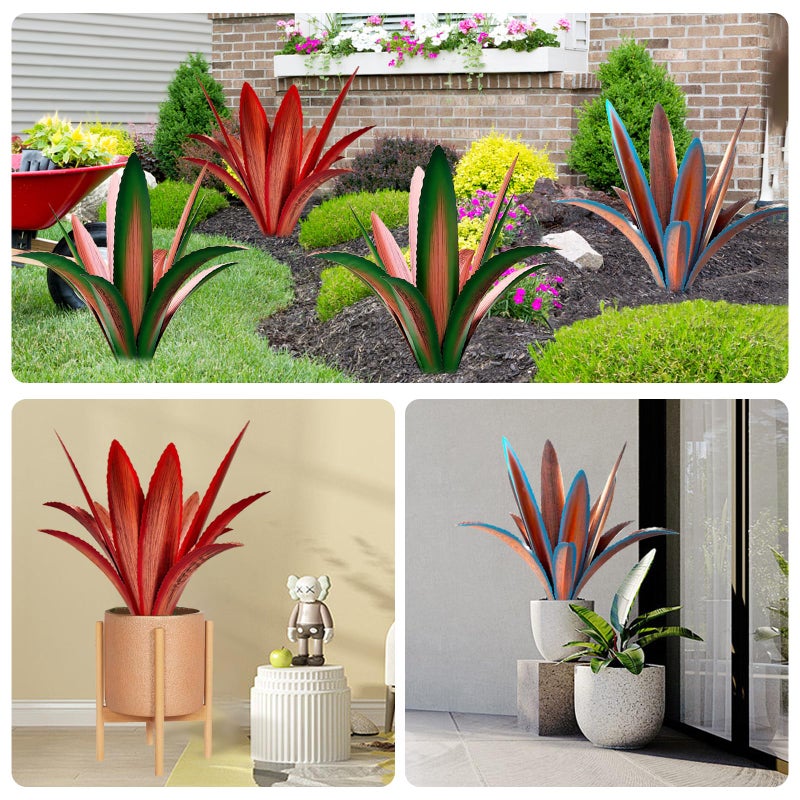 TOMBABY Enlarge Thickened Wind Resistant Iron Agave Metal Plant Country Garden Sculpture Statue Outdoor Decoration Agave Metal Plant Courtyard Garden Lawn Ornament Gift (2, 12 Leaves Blue) - Image 2