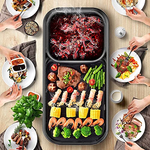 Jolfay Electric Bbq Hot Pot, Non Stick Coating Surface Korean Barbecue Grill Griddle Plate Pan With Glass Lid For Tandoor Veg-Non Veg Kitchen Cooking Baking Frying Pan 1350W - 53 Cm, 27 Cm - Image 1