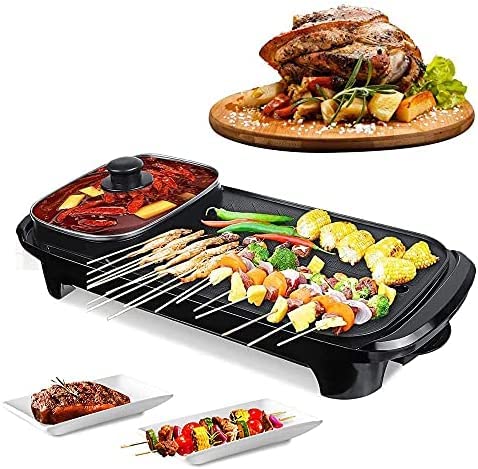 Jolfay Electric Bbq Hot Pot, Non Stick Coating Surface Korean Barbecue Grill Griddle Plate Pan With Glass Lid For Tandoor Veg-Non Veg Kitchen Cooking Baking Frying Pan 1350W - 53 Cm, 27 Cm - Image 3