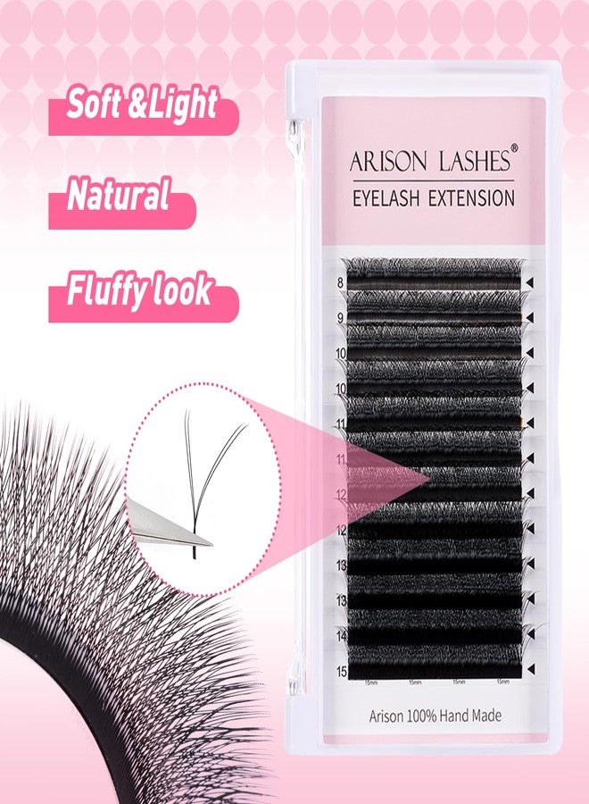 ARISON LASHES 4D W Shape Eyelash Extension Natural Soft Volume 0.07mm D curl 8-15mm Mix Premade Fans Faux Mink Matte Black Cluster 12 rows - Image 2