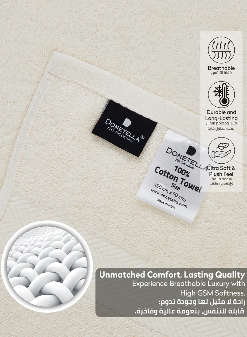Donetella Premium 100 % Combed Cotton 4-Pcs Hand Towel Set (50 X 90 CM) 600 GSM Super Soft Hand Towel, Highly Absorbent, Quick Dry,Best Towel for Bathroom, Spa And Hotel,Ivory