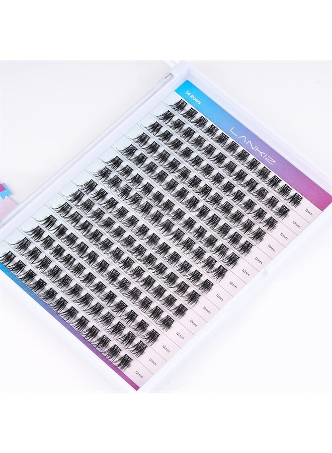 LANKIZ DIY Eyelash Extensions,Individual Lash Extensions Clusters,168 Clusters, Soft and Lightweight 12mm Only Mix Resuale Wide Band Cluster Lashes for Home use (Common D curl) - Image 1
