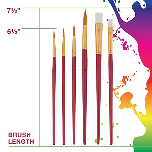 Custom Body Art 6 Piece Nylon Hair Face Painting Brush Set - 4 Round Size 2-4-6-10, 2 Flat Size 8-12 alos Great for Watercolor and Acrylic Paints - Image 4