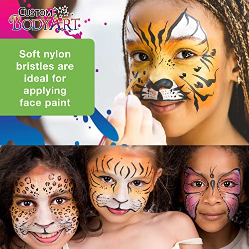 Custom Body Art 6 Piece Nylon Hair Face Painting Brush Set - 4 Round Size 2-4-6-10, 2 Flat Size 8-12 alos Great for Watercolor and Acrylic Paints - Image 3