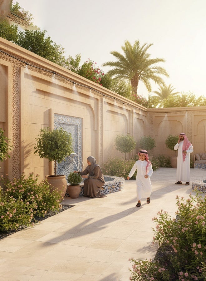 نظام ري بالرذاذ وتبريد موفر للمياه - حل لخفض حرارة 45°C لحديقة العائلة، أنبوب 6م + 6 وصلات (مقاوم للغبار، آمن للأطفال، لا يحتاج كهرباء) - Image 4