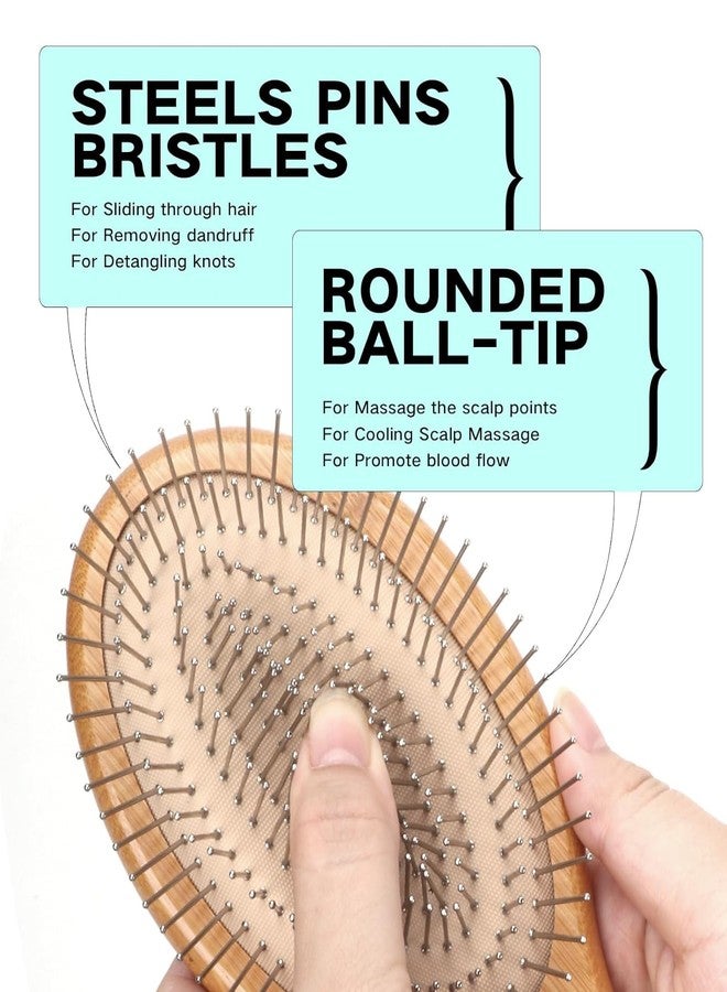 not available Bamboo Hair Brush, Smoothing Hair&Massage, Detangling Anti-Static Hairbrush, Natural Wood Comb with Metal Bristles for Women, Men & Children (Oval - Steels Bristles) - Image 2