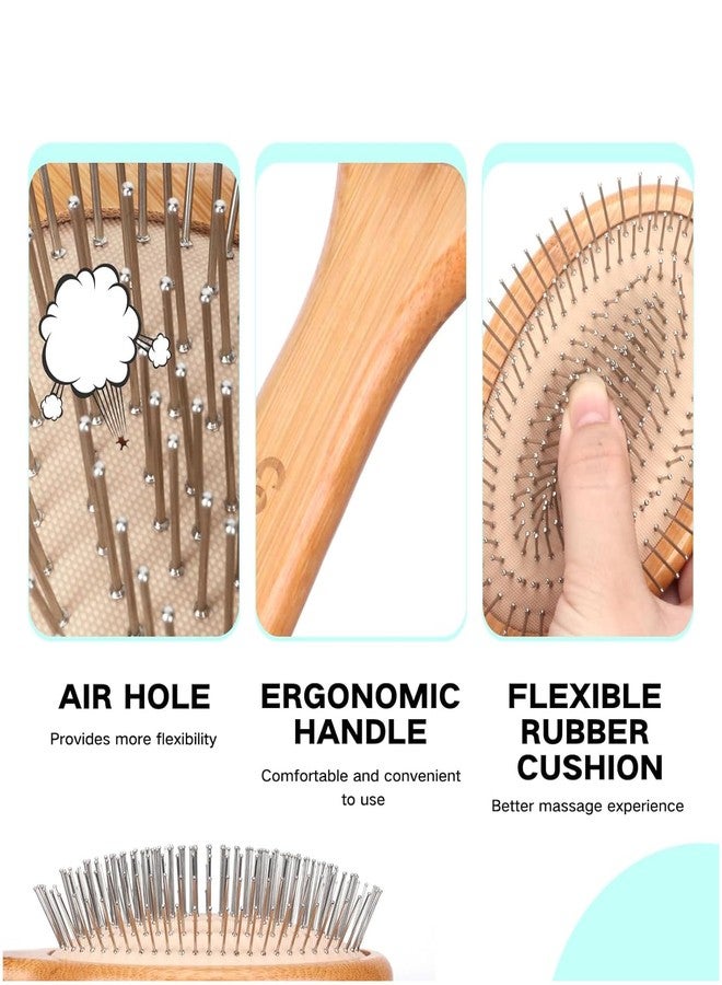 not available Bamboo Hair Brush, Smoothing Hair&Massage, Detangling Anti-Static Hairbrush, Natural Wood Comb with Metal Bristles for Women, Men & Children (Oval - Steels Bristles) - Image 4