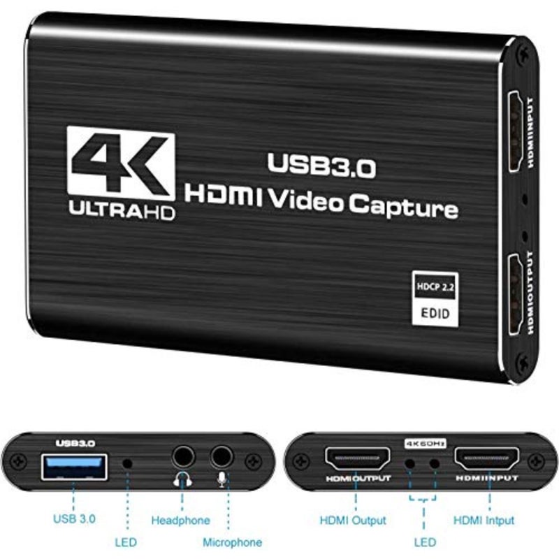 بطاقة التقاط فيديو صوتية 4K، جهاز التقاط فيديو HDMI USB 3.0، دقة Full HD 1080P لتسجيل الألعاب والبث المباشر - Image 2
