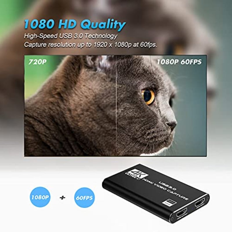 بطاقة التقاط فيديو صوتية 4K، جهاز التقاط فيديو HDMI USB 3.0، دقة Full HD 1080P لتسجيل الألعاب والبث المباشر - Image 4