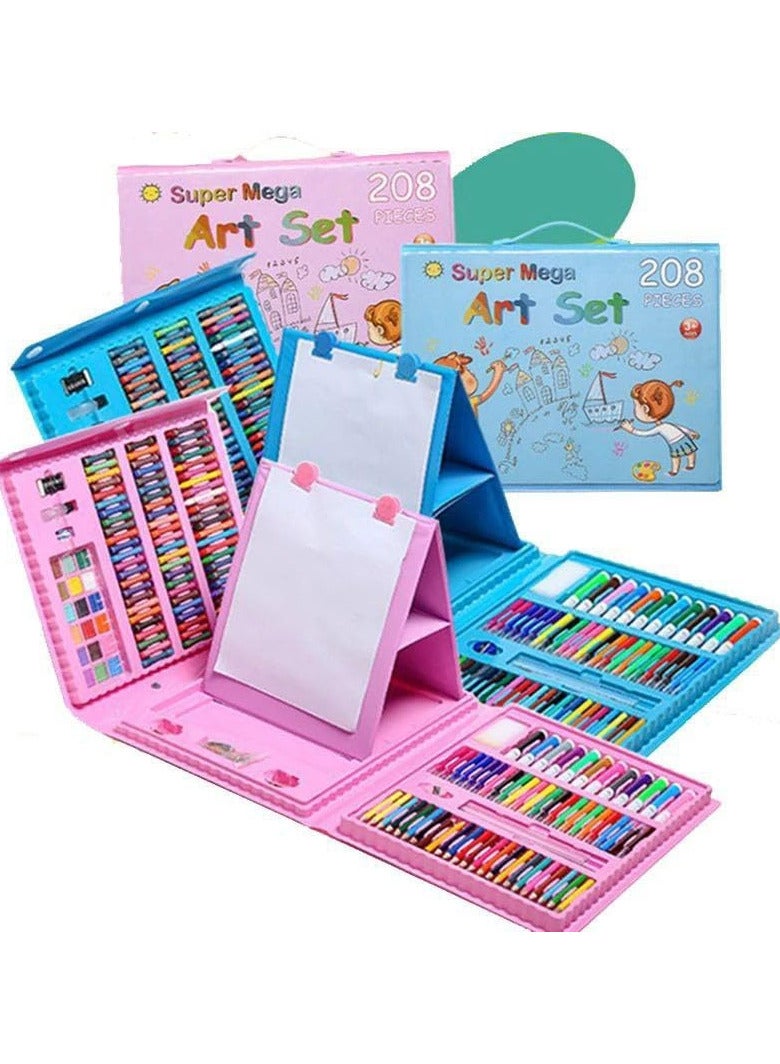 Luxury Drawing and Coloring Set of 208 Pieces for Kids Aged 6-12 by Tomi Home, Watercolor Coloring Pens for Girls and Boys (Pink).  - Image 1