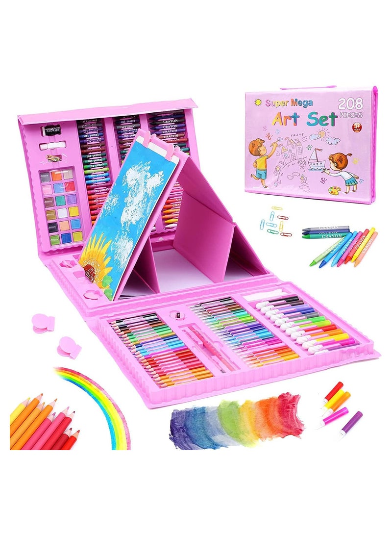 Luxury Drawing and Coloring Set of 208 Pieces for Kids Aged 6-12 by Tomi Home, Watercolor Coloring Pens for Girls and Boys (Pink).  - Image 2