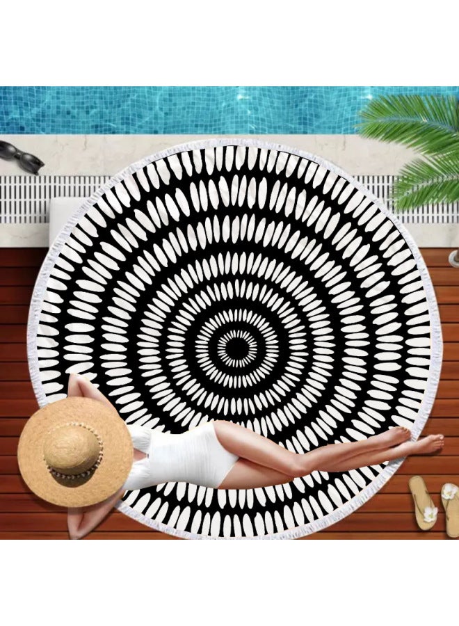 Round Printed Beach Towel Fiber Plus Tassel Feel Soft To Figure Mandala