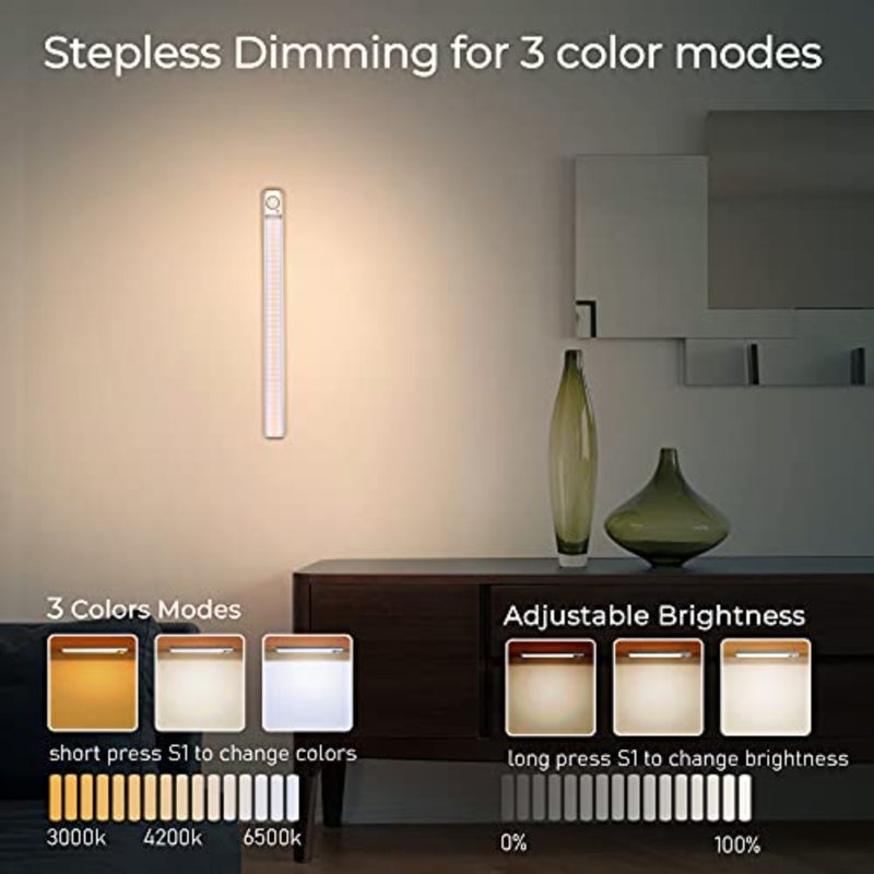 160LED Rechargeable Under Cabinet Lights, Wireless Motion Sensor Closet Lights, 1800mAh Battery with Stepless Dimming, Magnetic Install for Wardrobe, Cupboard, Besides, Kitchen - Image 4