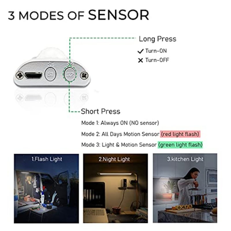 160LED Rechargeable Under Cabinet Lights, Wireless Motion Sensor Closet Lights, 1800mAh Battery with Stepless Dimming, Magnetic Install for Wardrobe, Cupboard, Besides, Kitchen - Image 3