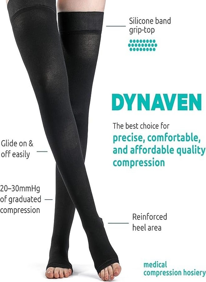 SIGVARIS Women’s DYNAVEN Open Toe Thigh-Highs w/Grip-Top 30-40mmHg - Medium Long - Light Beige - Image 2