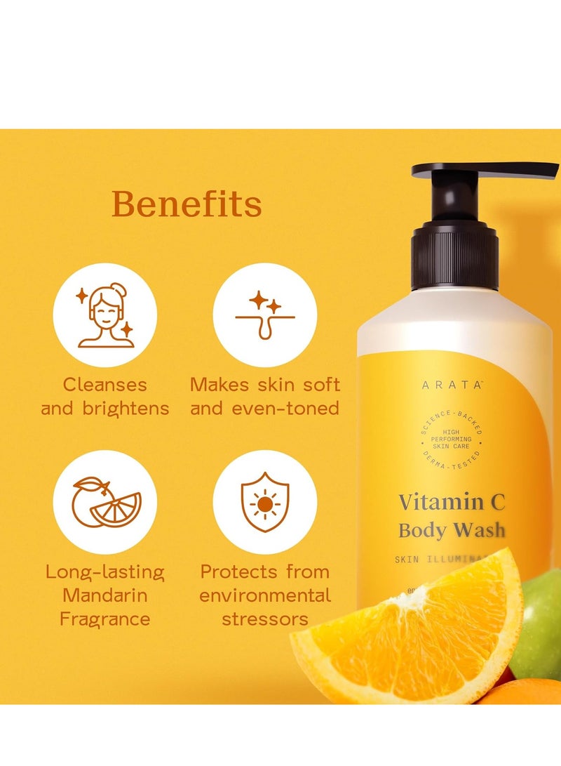 أراتا 1٪ غسول الجسم اليومي المتوهج بفيتامين سي من أراتا لبشرة ناعمة وموحدة اللون | يساعد على تقليل البقع الداكنة والتصبغات | عطر يدوم طويلاً | بدون بارابين بدون كبريتات | 300 مل - Image 4