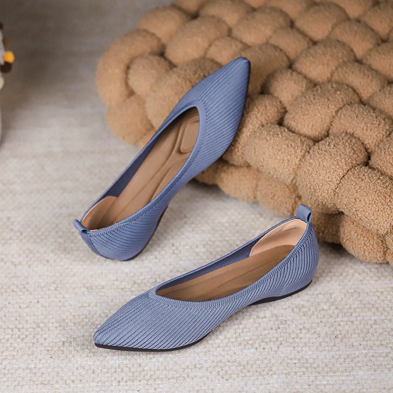 Women's Princess Flats with Hidden Heel - Breathable Pointed Toe Knit Shoes, Soft Sole, Plus Size  Available