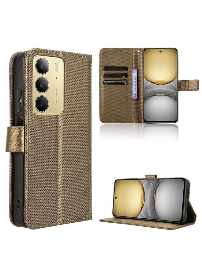 جراب جلدي بنمط ماسي لهاتف Realme C75 4G (بني)