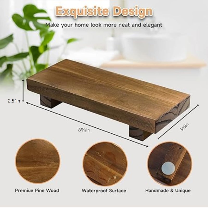 Crysellewoods Pedestal Stand Risers for Decor 87x35 Small Wooden Riser Soap Stand for Table Countertop Kitchen Sink Decor Farmhouse Footed Tray for Candle Bathroom Counter Decor Walnut Color - Image 3