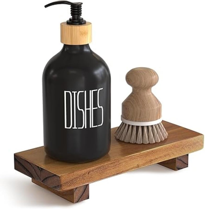 Crysellewoods Pedestal Stand Risers for Decor 87x35 Small Wooden Riser Soap Stand for Table Countertop Kitchen Sink Decor Farmhouse Footed Tray for Candle Bathroom Counter Decor Walnut Color - Image 2