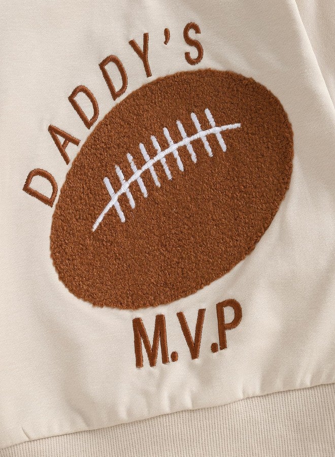 GOOCHEER Toddler Baby Boy Football Outfit Daddys MVP Long Sleeve Sweatshirt Tops Pants Set 2Pcs Game Day Clothes Fall Winter (Apricot, 3-6 Months) - Image 4