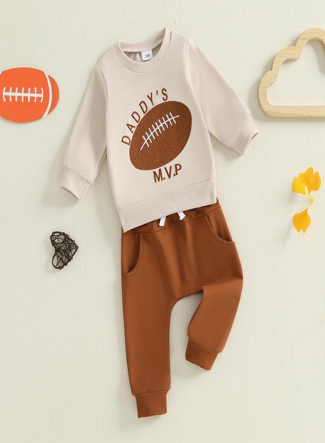 GOOCHEER Toddler Baby Boy Football Outfit Daddys MVP Long Sleeve Sweatshirt Tops Pants Set 2Pcs Game Day Clothes Fall Winter (Apricot, 3-6 Months) - Image 3