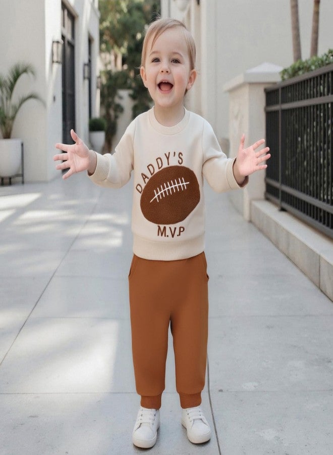 GOOCHEER Toddler Baby Boy Football Outfit Daddys MVP Long Sleeve Sweatshirt Tops Pants Set 2Pcs Game Day Clothes Fall Winter (Apricot, 3-6 Months) - Image 2