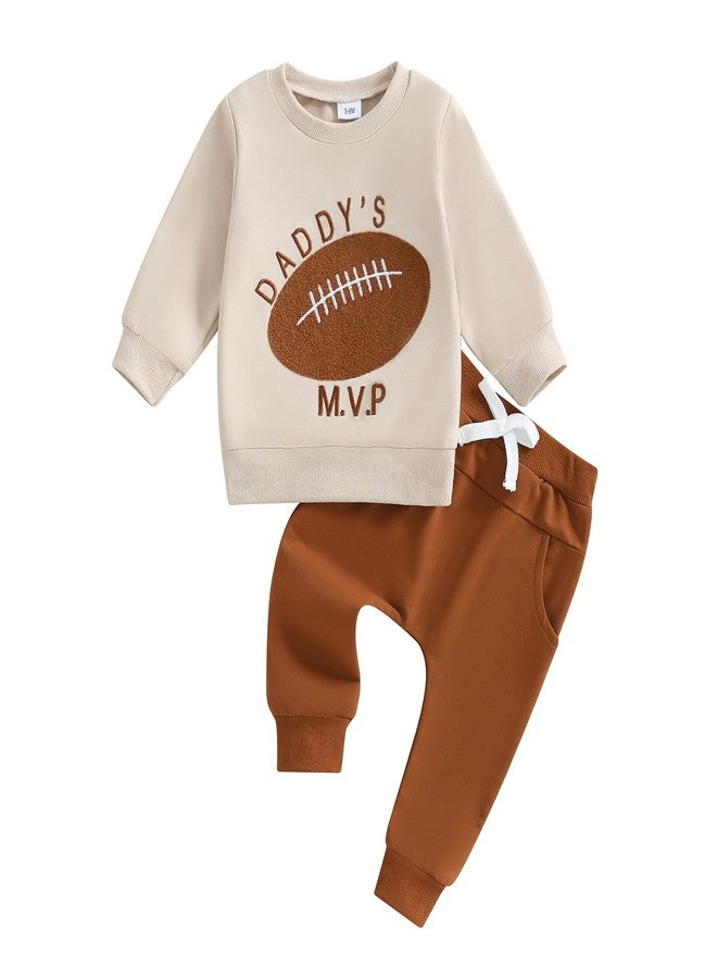 GOOCHEER Toddler Baby Boy Football Outfit Daddys MVP Long Sleeve Sweatshirt Tops Pants Set 2Pcs Game Day Clothes Fall Winter (Apricot, 3-6 Months) - Image 1