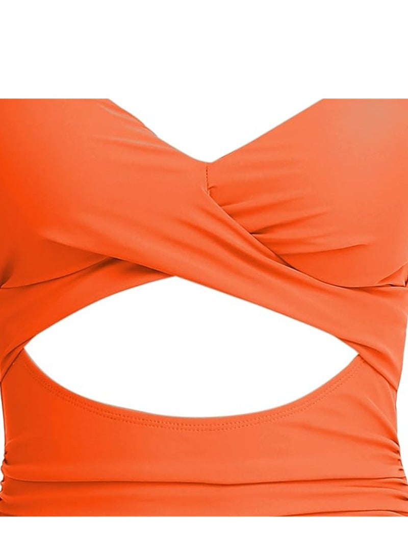 SYOSI - Women's One Piece Swimsuits, Tummy Control Cutout High Waisted Bathing Suit Wrap Tie Back Swimsuit, Orange, 1 Pcs, L Size - Image 1