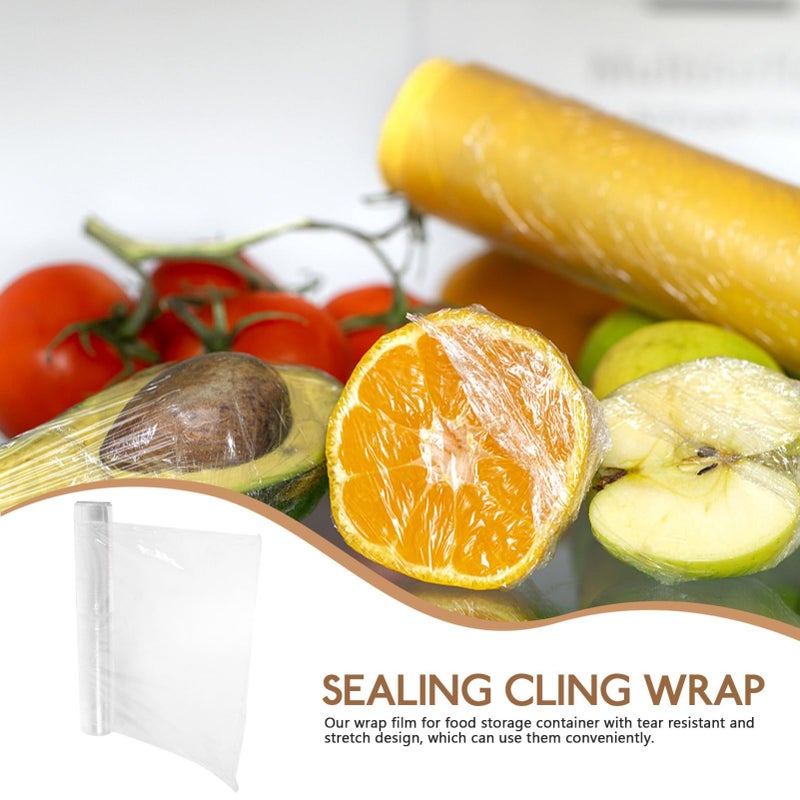 1 Roll Cling Wrap Slide Cutter Food Plastic Wrap Stretchy Design Single Use For Food Preservation And Packaging - Image 5