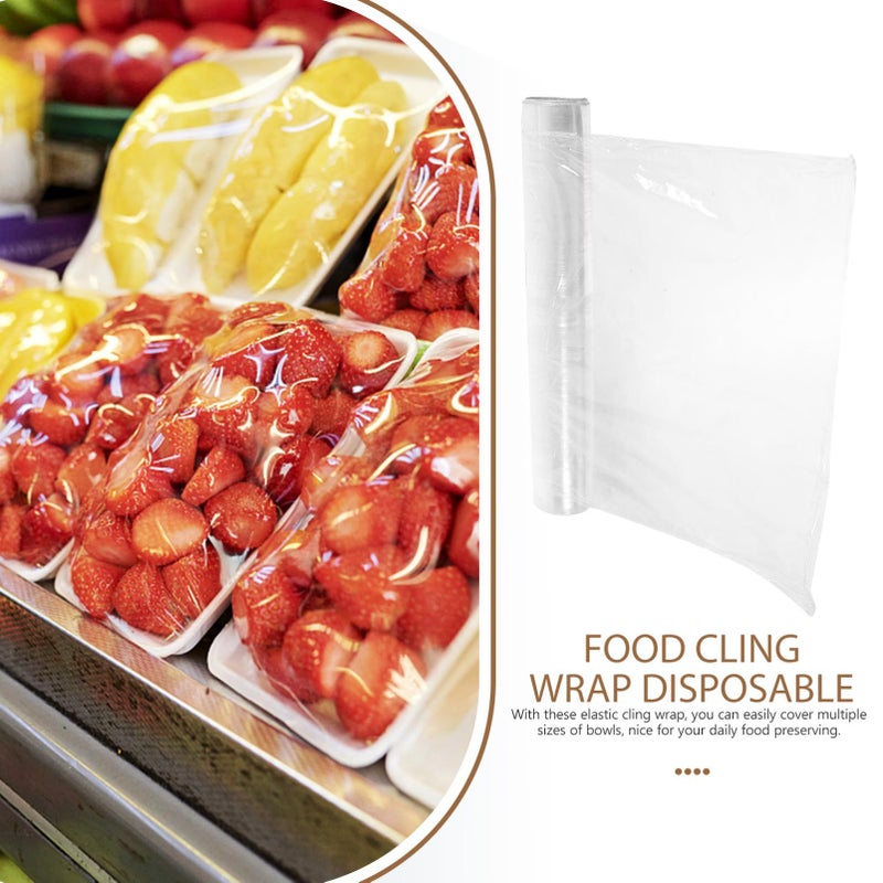 1 Roll Cling Wrap Slide Cutter Food Plastic Wrap Stretchy Design Single Use For Food Preservation And Packaging - Image 4