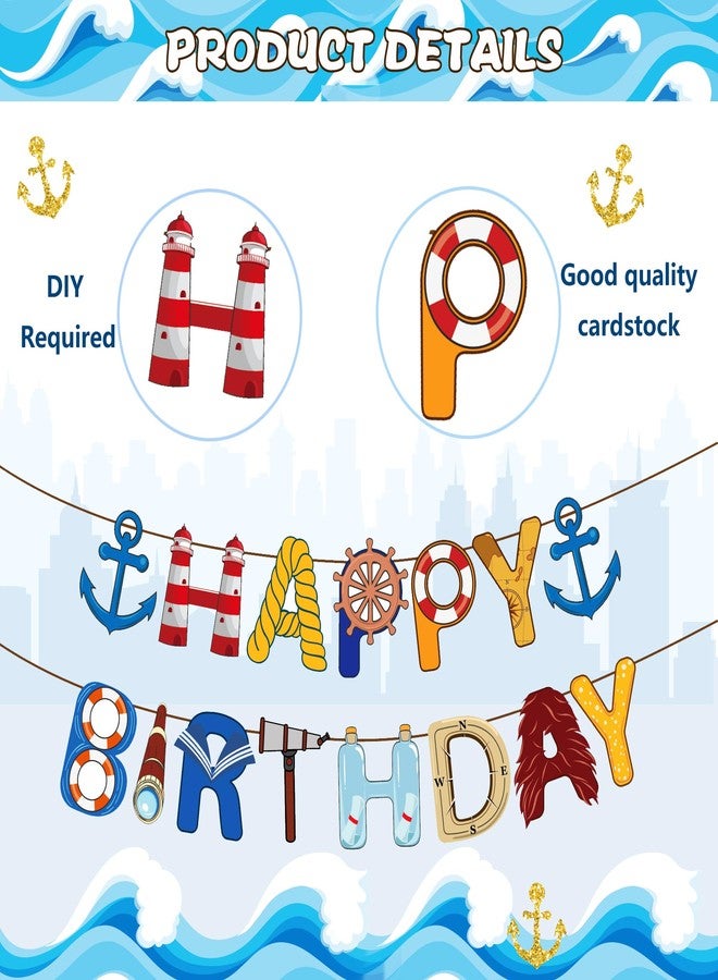 BHNACIER Nautical Happy Birthday Banner Nauticals Party Decorations Nautical Birthday Banner Nauticals Party Banners Cruise Anchor Sailboat Yacht Sign for Ocean Cruise Sailor Theme Birthday Supplies - Image 2