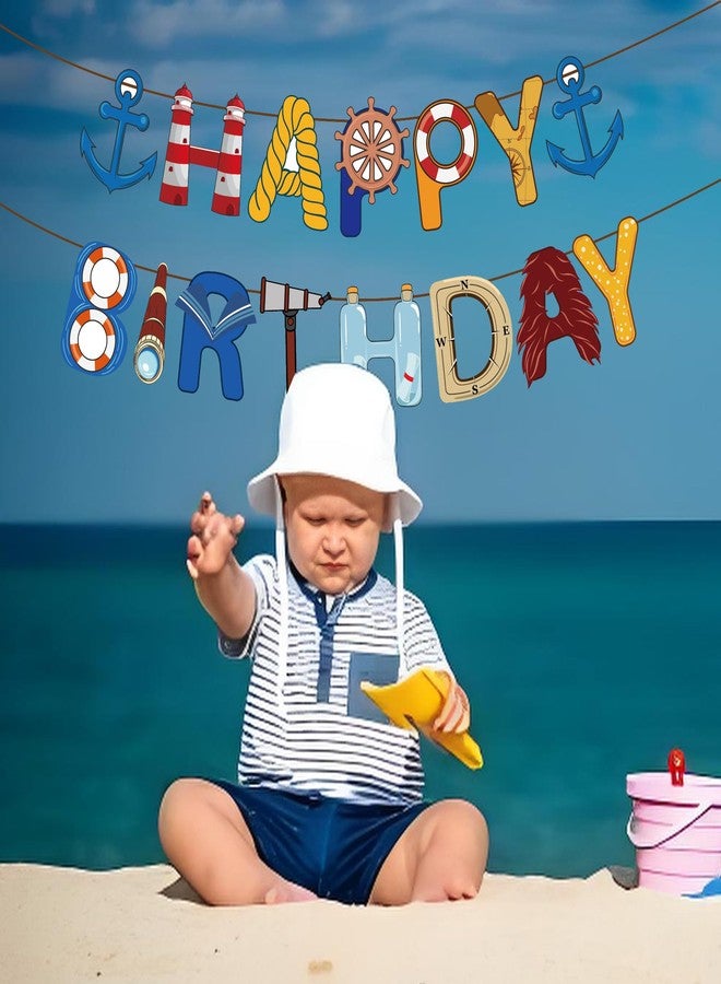 BHNACIER Nautical Happy Birthday Banner Nauticals Party Decorations Nautical Birthday Banner Nauticals Party Banners Cruise Anchor Sailboat Yacht Sign for Ocean Cruise Sailor Theme Birthday Supplies - Image 4