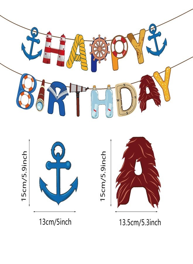 BHNACIER Nautical Happy Birthday Banner Nauticals Party Decorations Nautical Birthday Banner Nauticals Party Banners Cruise Anchor Sailboat Yacht Sign for Ocean Cruise Sailor Theme Birthday Supplies - Image 3