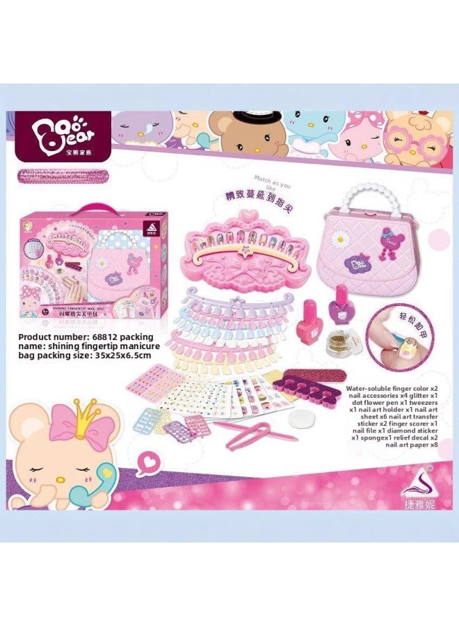 Children's Play House Princess Girl Manicure DIY Nail Patch Sticker Nail Polish Handbag Makeup Set-Color:Nail Tote 68812  - Image 2