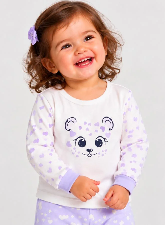 Styli Baby Girl Lilac Cotton Long Sleeve T-Shirt and Pyjama Set