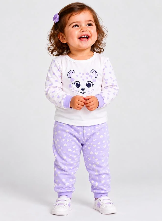 Styli Baby Girl Lilac Cotton Long Sleeve T-Shirt and Pyjama Set