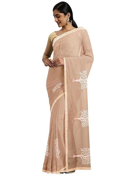 HEMOVIA Women's Plain Digital Print Cotton Silk Blend Saree with Silver Weaving Border Tassels-Elegant Ethnic Wear for Festive and Casual Occasions (RAGINI553) - Image 1