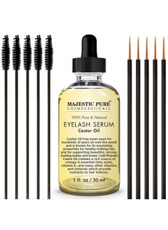 Majestic Pure Castor Oil Eyelash Serum  with Apple  Argan Stem Cells  Eyelash Growth Serum for longer thicker Eyelashes Eyebrows  Hair  Free Set of Mascara Brush  Eyeliner Applicator  1 fl oz