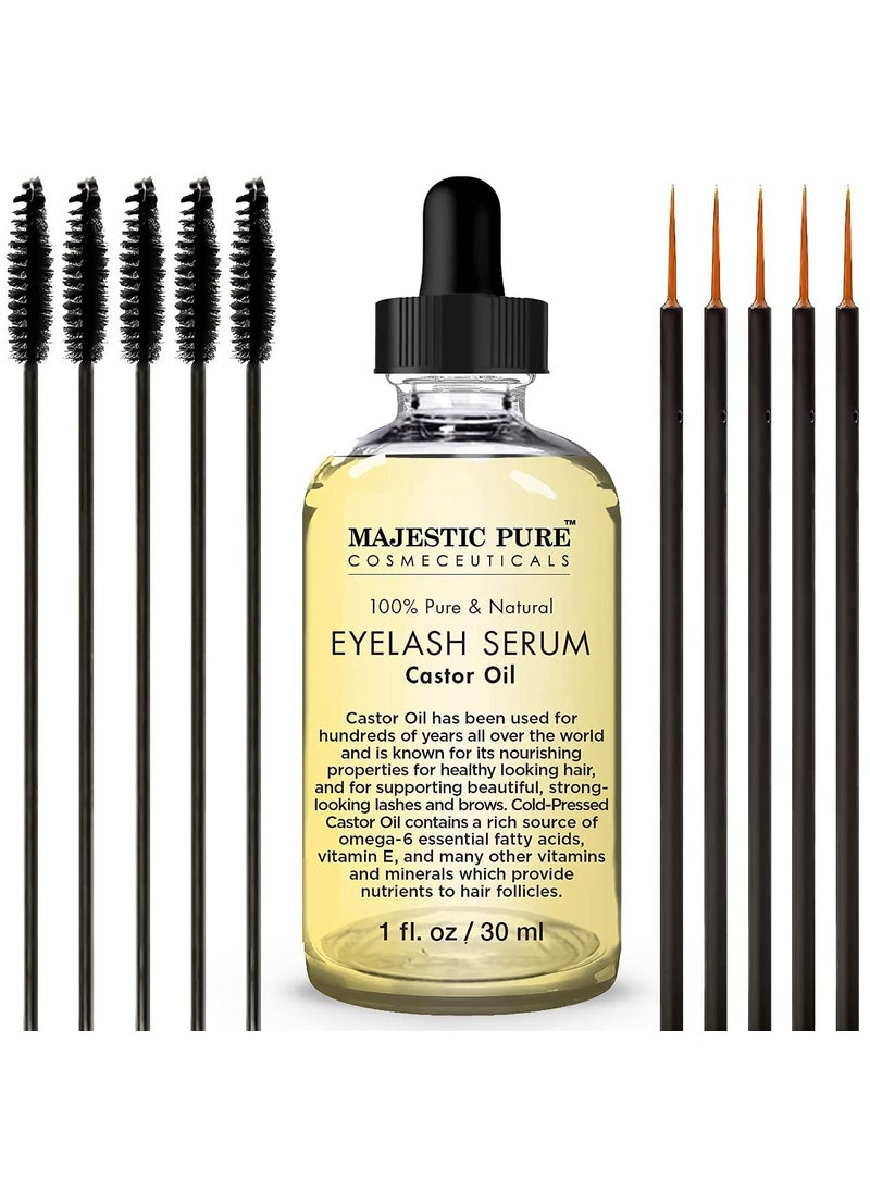 Majestic Pure - Majestic Pure Castor Oil Eyelash Serum  with Apple  Argan Stem Cells  Eyelash Growth Serum for longer thicker Eyelashes Eyebrows  Hair  Free Set of Mascara Brush  Eyeliner Applicator  1 fl oz - Image 1