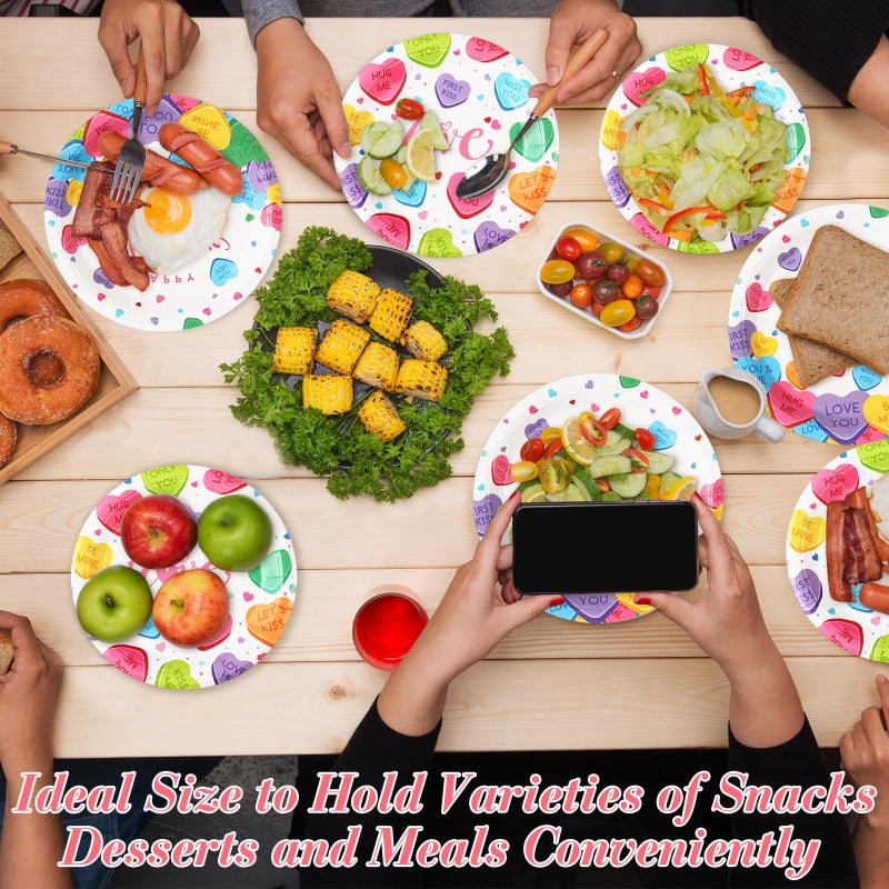 Zhehao 200 Pcs Valentine Party Supplies Conversation Heart Disposable Tableware Set Heart Love Candy Paper Plates Napkins for Valentines Anniversary Birthday Party Supplies  Serves 50 Guests - Image 4