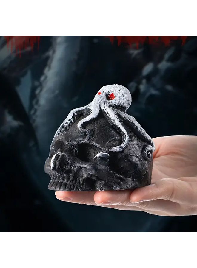 جمجمة الأخطبوط أبيض وأسود صافرة الموت الأزتيكية مع باعث صوت مخيف ديكور رعب محمول لهواة القوطية - Image 5