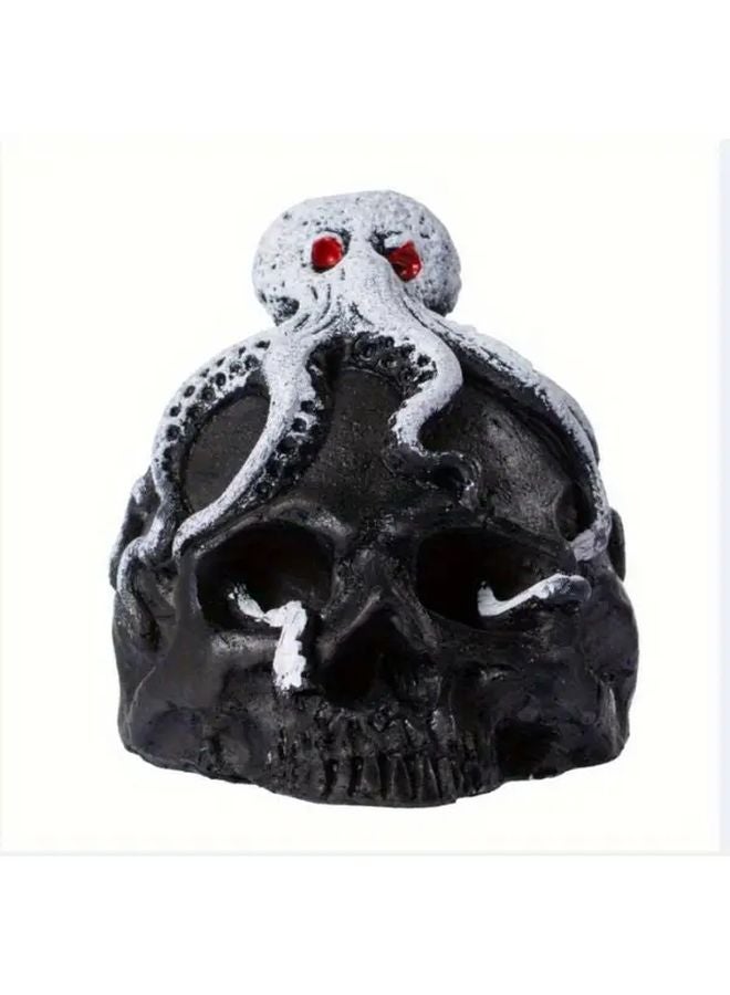 جمجمة الأخطبوط أبيض وأسود صافرة الموت الأزتيكية مع باعث صوت مخيف ديكور رعب محمول لهواة القوطية - Image 1