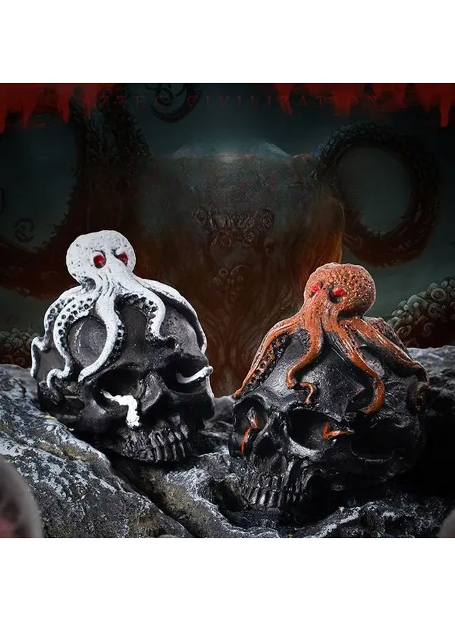 جمجمة الأخطبوط أبيض وأسود صافرة الموت الأزتيكية مع باعث صوت مخيف ديكور رعب محمول لهواة القوطية - Image 2