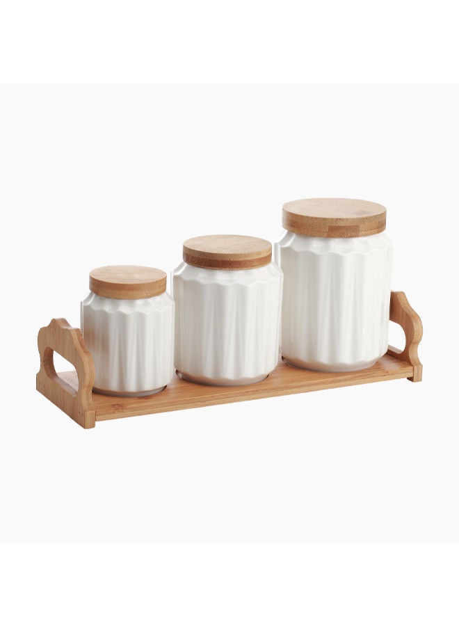 Zinnia Set Of 3 Jars With Wooden Lid And A Wooden Stand