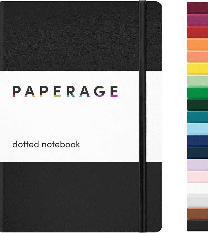 ببرج دفتر PAPERAGE المنقط، (أسود)، 160 صفحة، متوسط 5.7 بوصة × 8 بوصة - ورق سميك 100 جرام، غلاف مقوى - Image 1